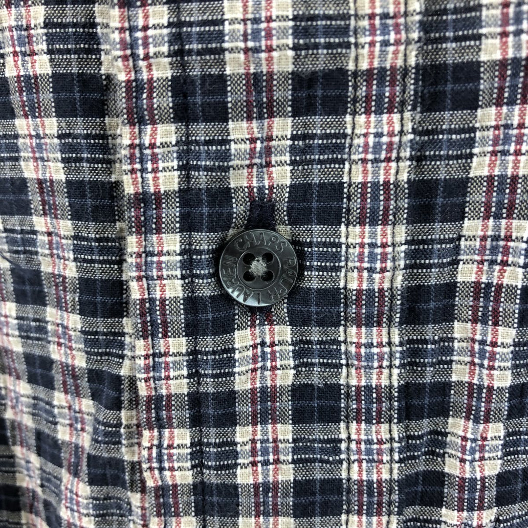 90'S Ralph Lauren CHAPS short sleeve button down check shirt men's size L vintage cotton navy blue type Vintage Second Hand