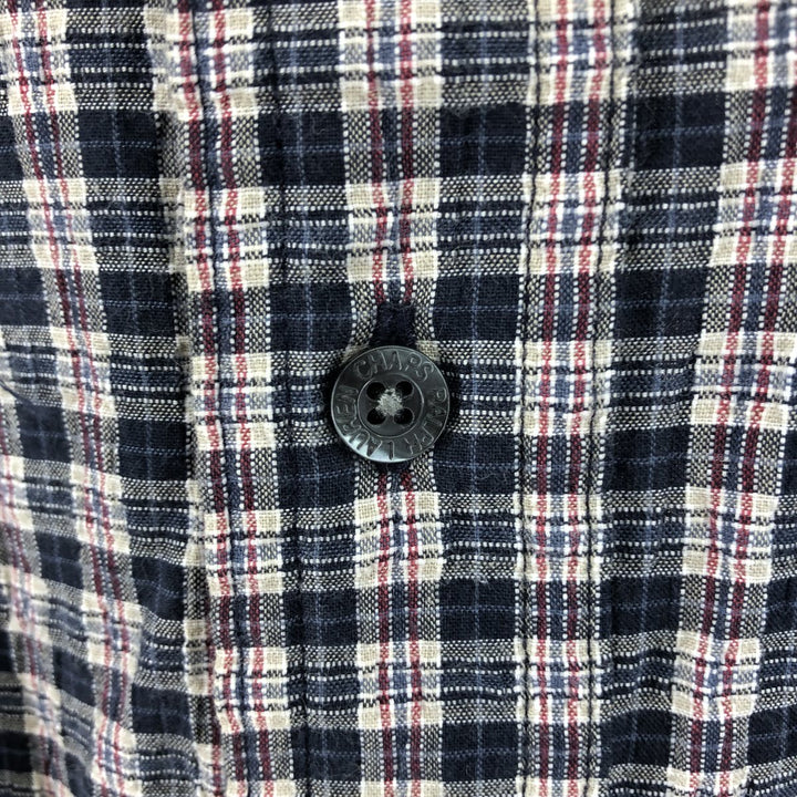 90'S Ralph Lauren CHAPS short sleeve button down check shirt men's size L vintage cotton navy blue type Vintage Second Hand