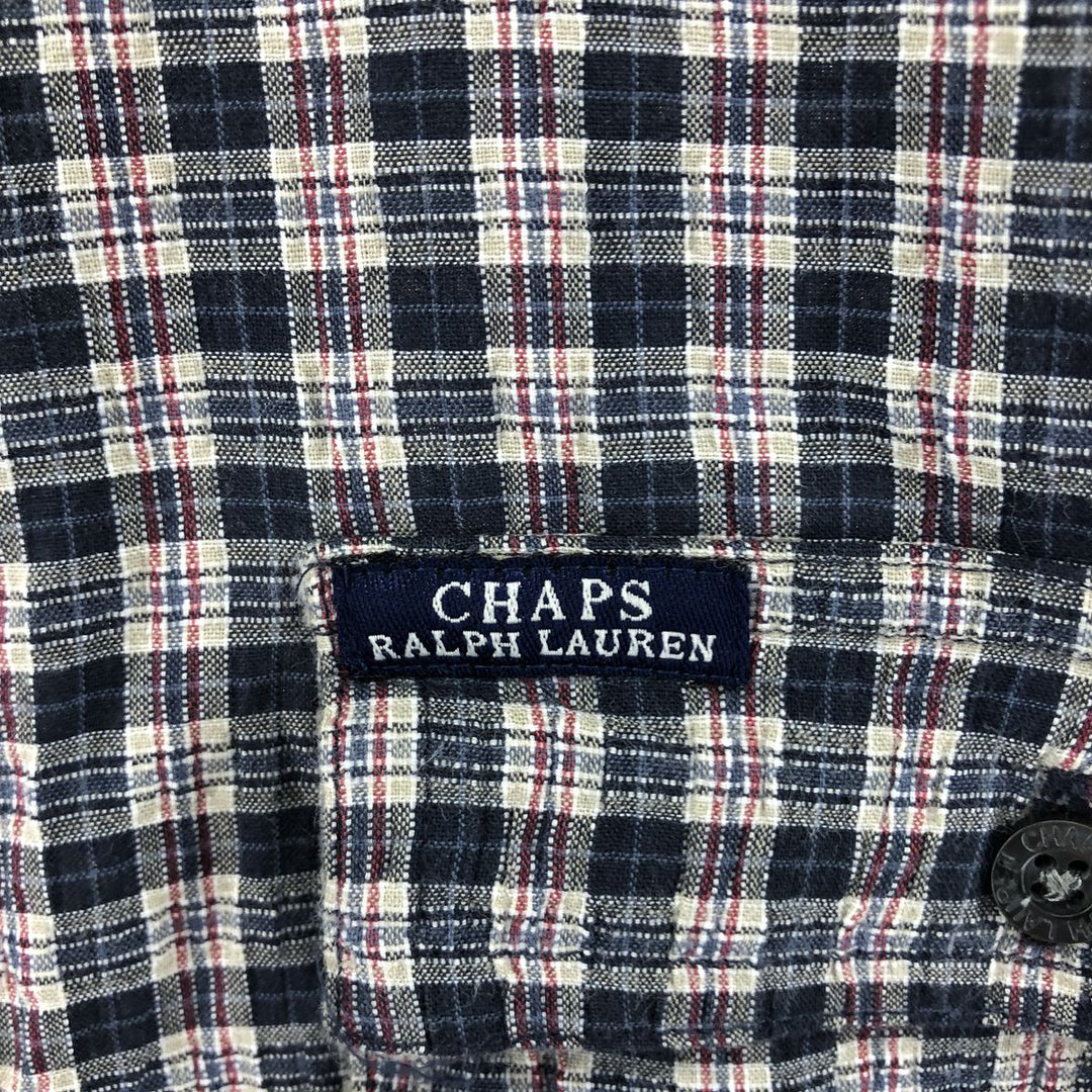 90'S Ralph Lauren CHAPS short sleeve button down check shirt men's size L vintage cotton navy blue type Vintage Second Hand