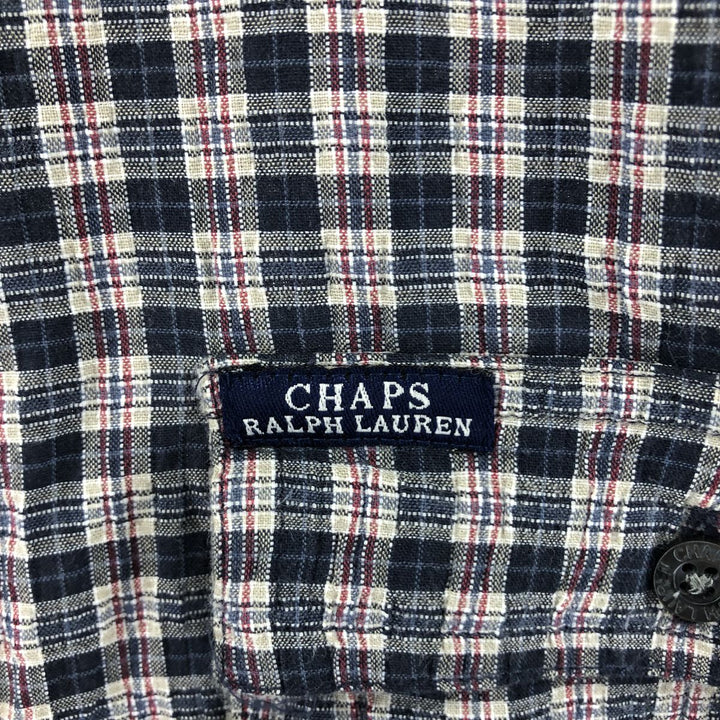 90'S Ralph Lauren CHAPS short sleeve button down check shirt men's size L vintage cotton navy blue type Vintage Second Hand