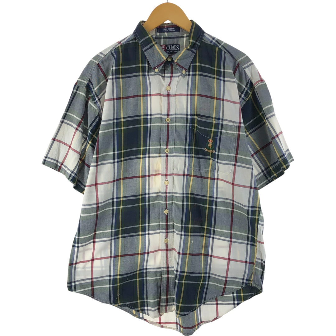 90'S Ralph Lauren CHAPS short sleeve button down check shirt men's size L vintage cotton Green type dark green Vintage Second Hand