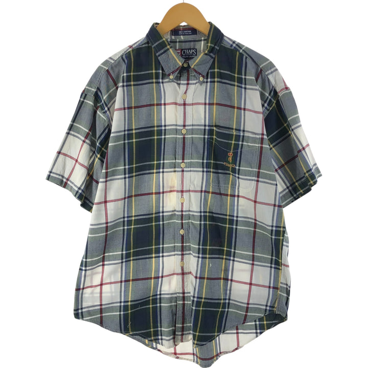 90'S Ralph Lauren CHAPS short sleeve button down check shirt men's size L vintage cotton Green type dark green Vintage Second Hand