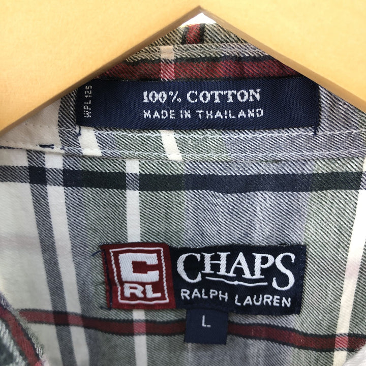 90'S Ralph Lauren CHAPS short sleeve button down check shirt men's size L vintage cotton Green type dark green Vintage Second Hand