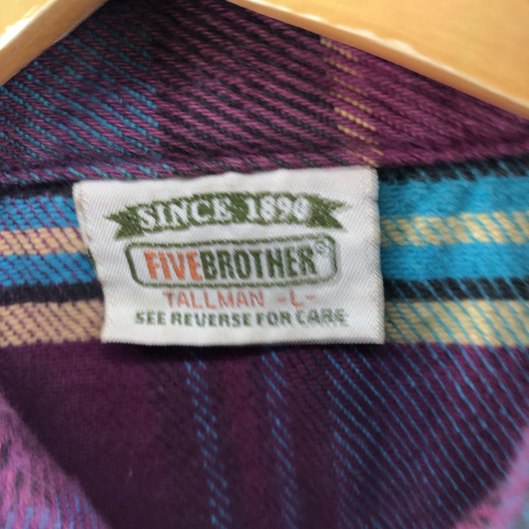 90'S Five Brother Madras Check Long Sleeve Flannel Check Shirt, Men's Size L, Vintage unclear multicolor Vintage Second Hand