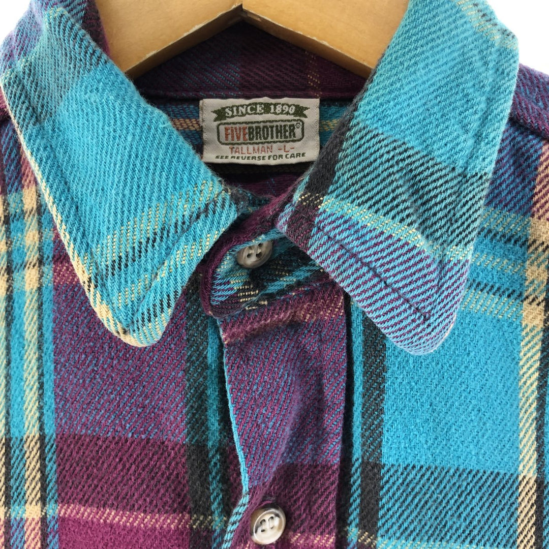 90'S Five Brother Madras Check Long Sleeve Flannel Check Shirt, Men's Size L, Vintage unclear multicolor Vintage Second Hand