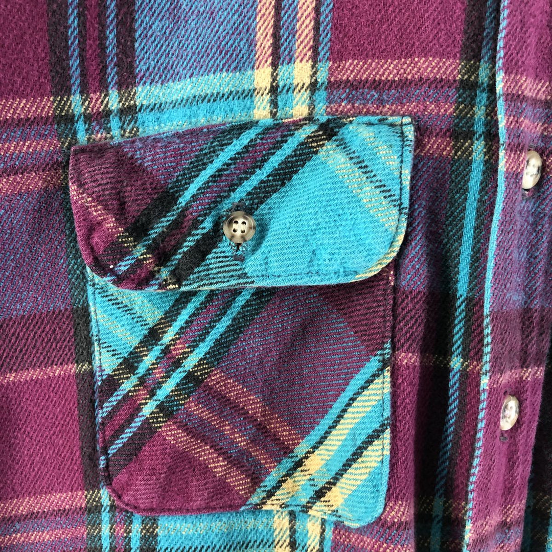 90'S Five Brother Madras Check Long Sleeve Flannel Check Shirt, Men's Size L, Vintage unclear multicolor Vintage Second Hand