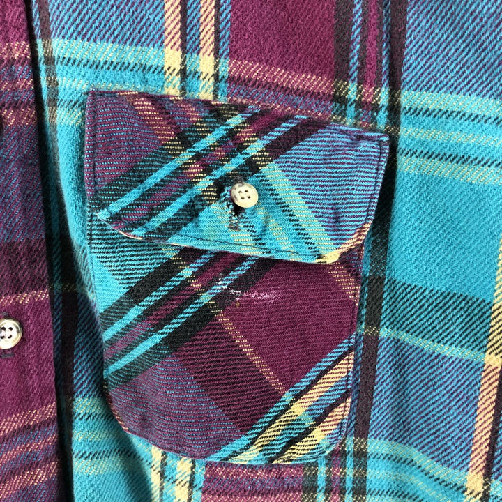 90'S Five Brother Madras Check Long Sleeve Flannel Check Shirt, Men's Size L, Vintage unclear multicolor Vintage Second Hand