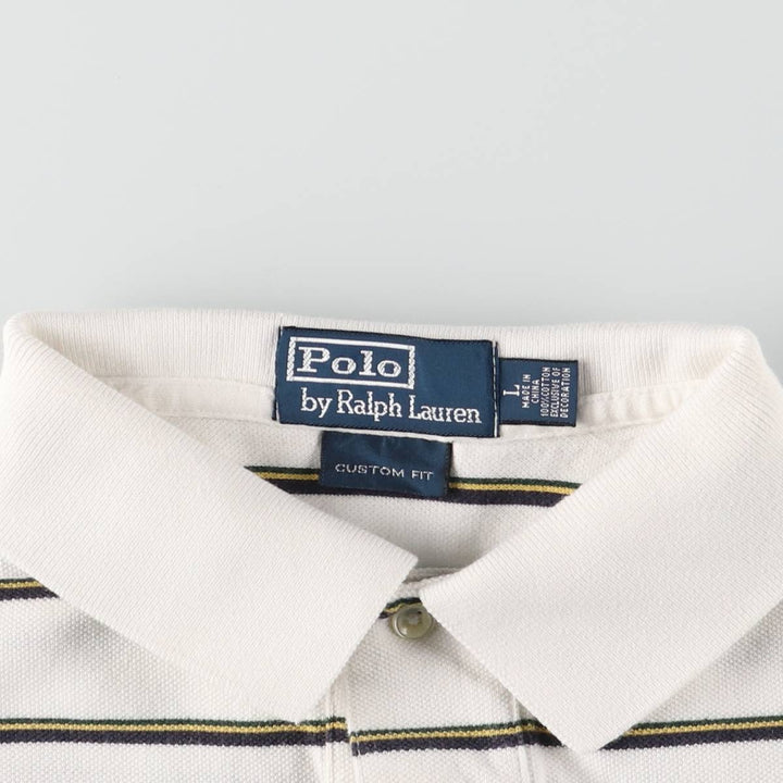 Ralph Lauren POLO by Ralph Lauren CUSTOM FIT short sleeve striped polo shirt men's size L cotton white type Vintage Second Hand