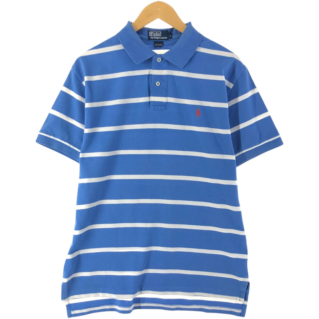 Ralph Lauren POLO by Ralph Lauren short sleeve striped polo shirt, men's size L cotton blue type Vintage Second Hand