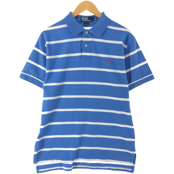 Ralph Lauren POLO by Ralph Lauren short sleeve striped polo shirt, men's size L cotton blue type Vintage Second Hand