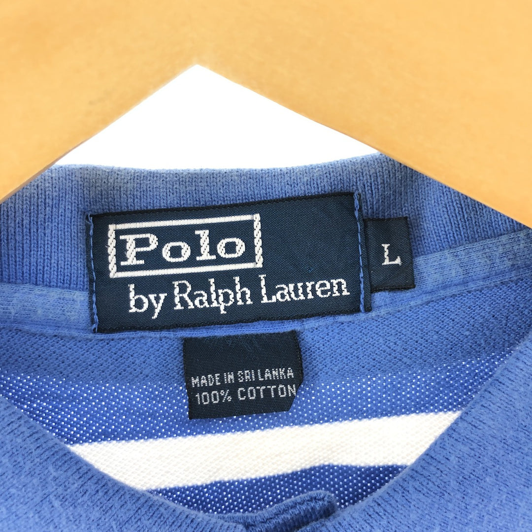 Ralph Lauren POLO by Ralph Lauren short sleeve striped polo shirt, men's size L cotton blue type Vintage Second Hand
