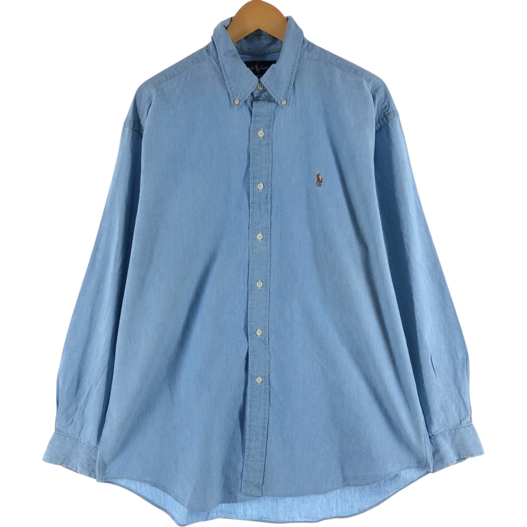 Ralph Lauren BLAIRE long sleeve button down shirt, men's size L cotton Blue type light blue Vintage Second Hand