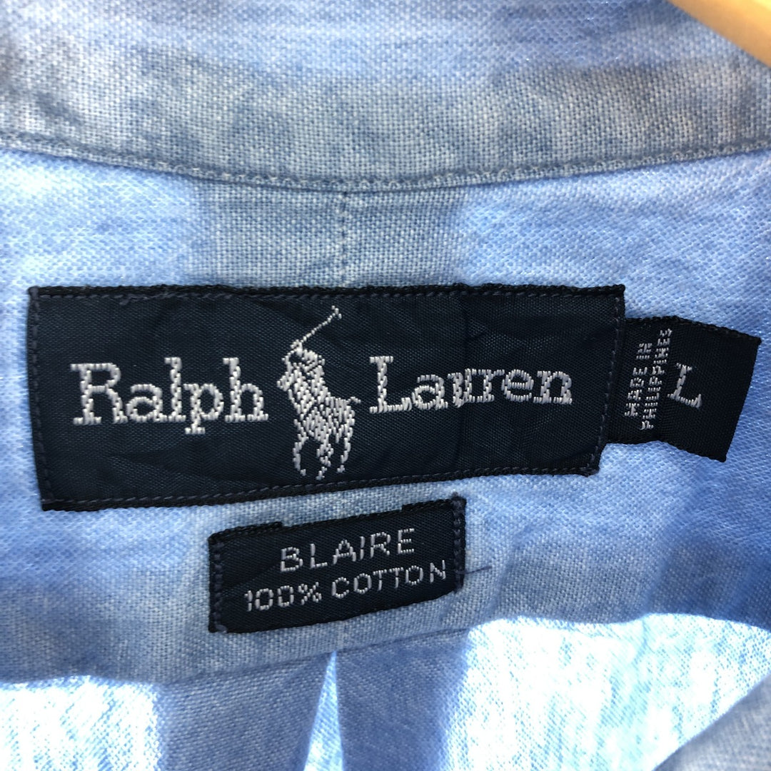 Ralph Lauren BLAIRE long sleeve button down shirt, men's size L cotton Blue type light blue Vintage Second Hand