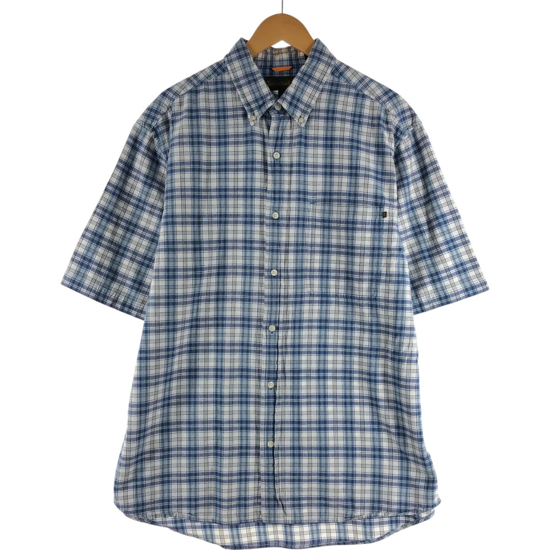 90s~00'S Timberland short sleeve button down check shirt men's XL size vintage cotton blue type Vintage Second Hand