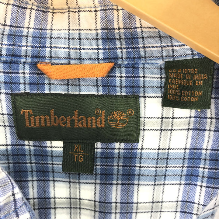 90s~00'S Timberland short sleeve button down check shirt men's XL size vintage cotton blue type Vintage Second Hand