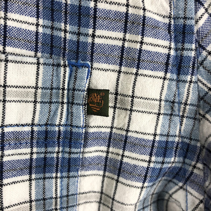 90s~00'S Timberland short sleeve button down check shirt men's XL size vintage cotton blue type Vintage Second Hand