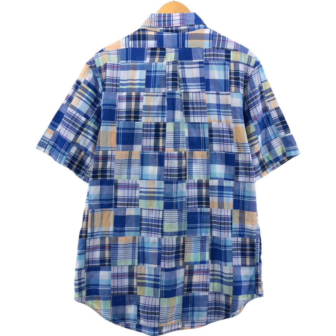 Brooks Brothers 1818 Patchwork Short Sleeve Button-Down Check Shirt, Men's Size L cotton blue type Vintage Second Hand