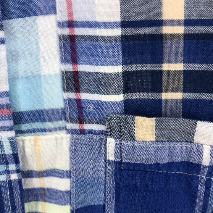 Brooks Brothers 1818 Patchwork Short Sleeve Button-Down Check Shirt, Men's Size L cotton blue type Vintage Second Hand