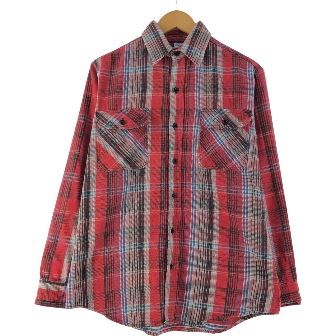 80'S PRENTISS Long Sleeve Flannel Check Shirt Made in USA Men's M Size Vintage unclear red type Vintage Second Hand