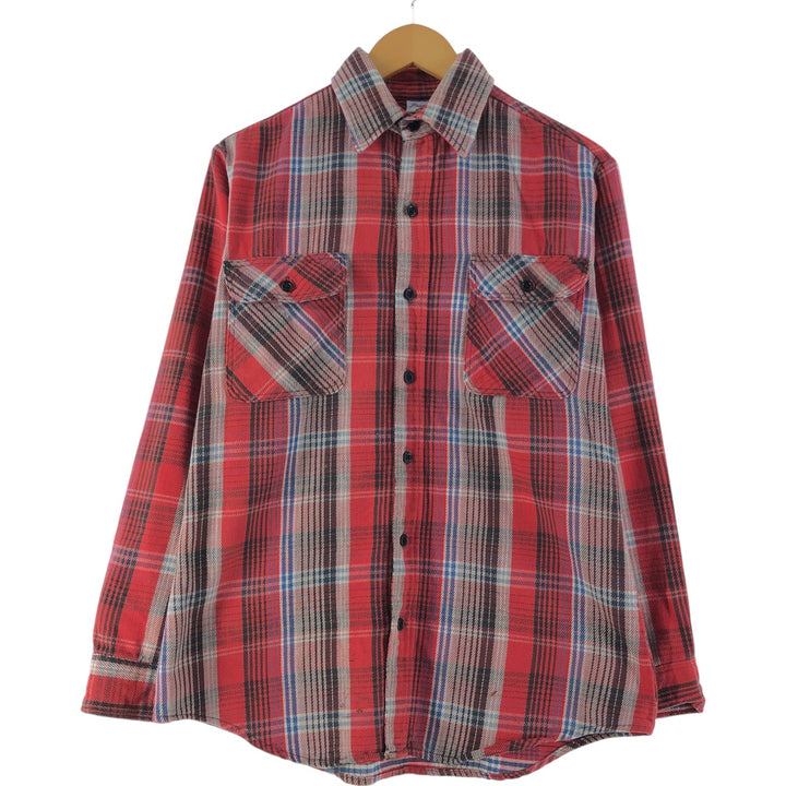 80'S PRENTISS Long Sleeve Flannel Check Shirt Made in USA Men's M Size Vintage unclear red type Vintage Second Hand