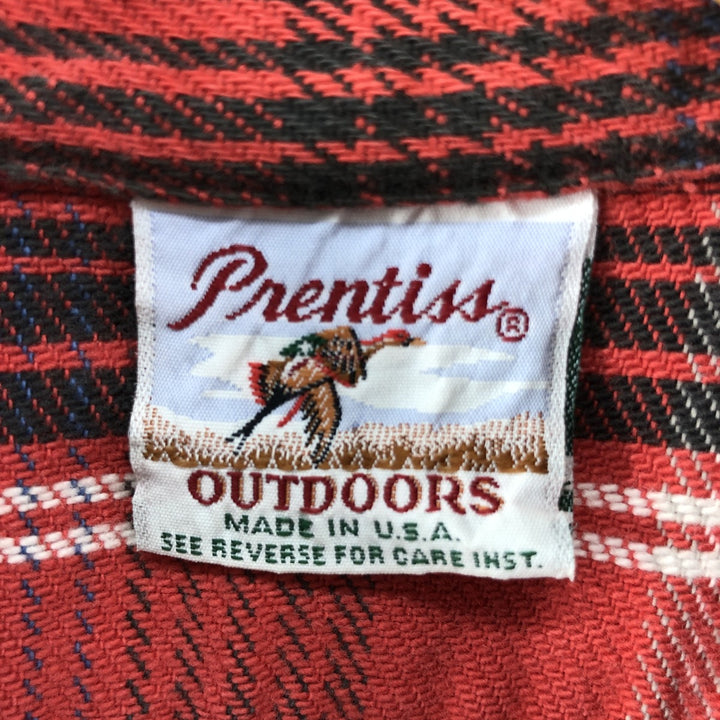 80'S PRENTISS Long Sleeve Flannel Check Shirt Made in USA Men's M Size Vintage unclear red type Vintage Second Hand