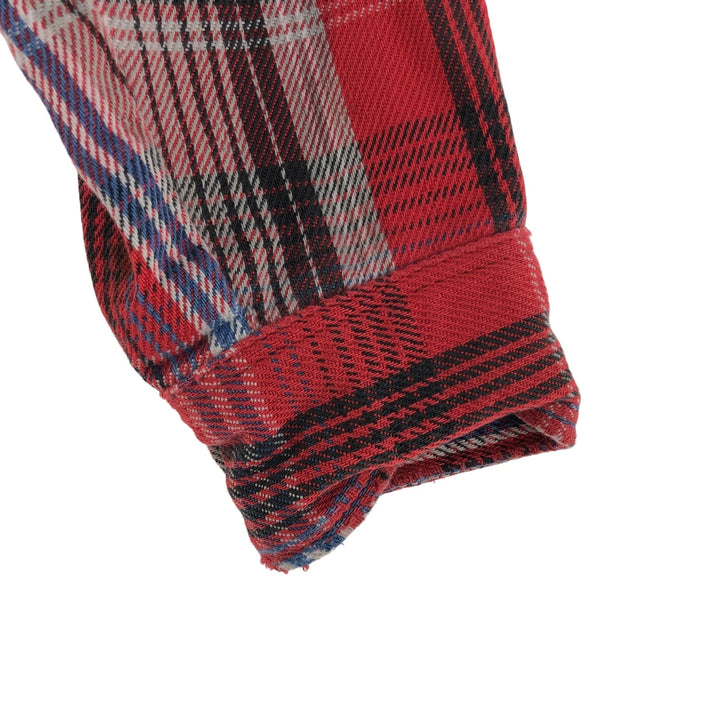 80'S PRENTISS Long Sleeve Flannel Check Shirt Made in USA Men's M Size Vintage unclear red type Vintage Second Hand