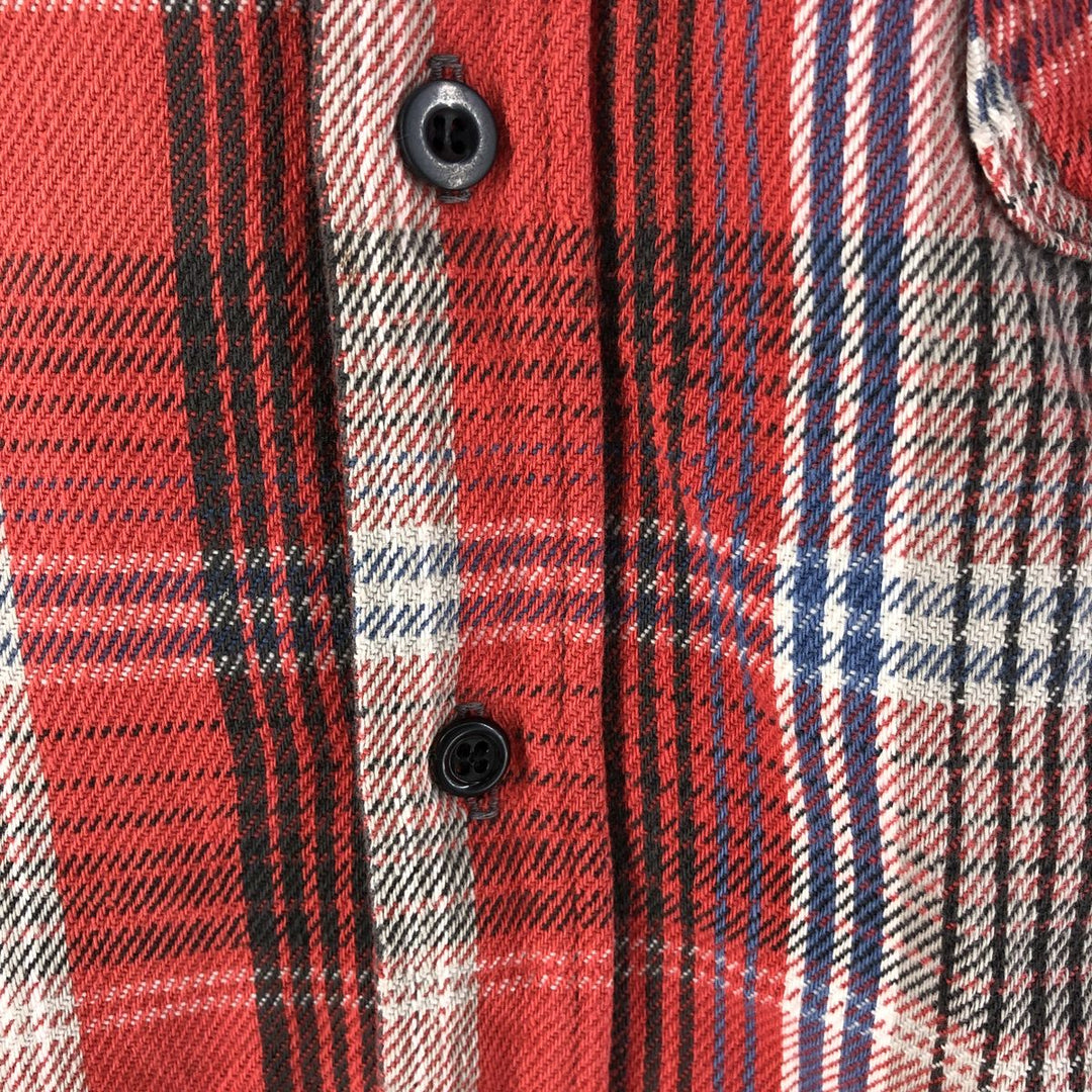 80'S PRENTISS Long Sleeve Flannel Check Shirt Made in USA Men's M Size Vintage unclear red type Vintage Second Hand