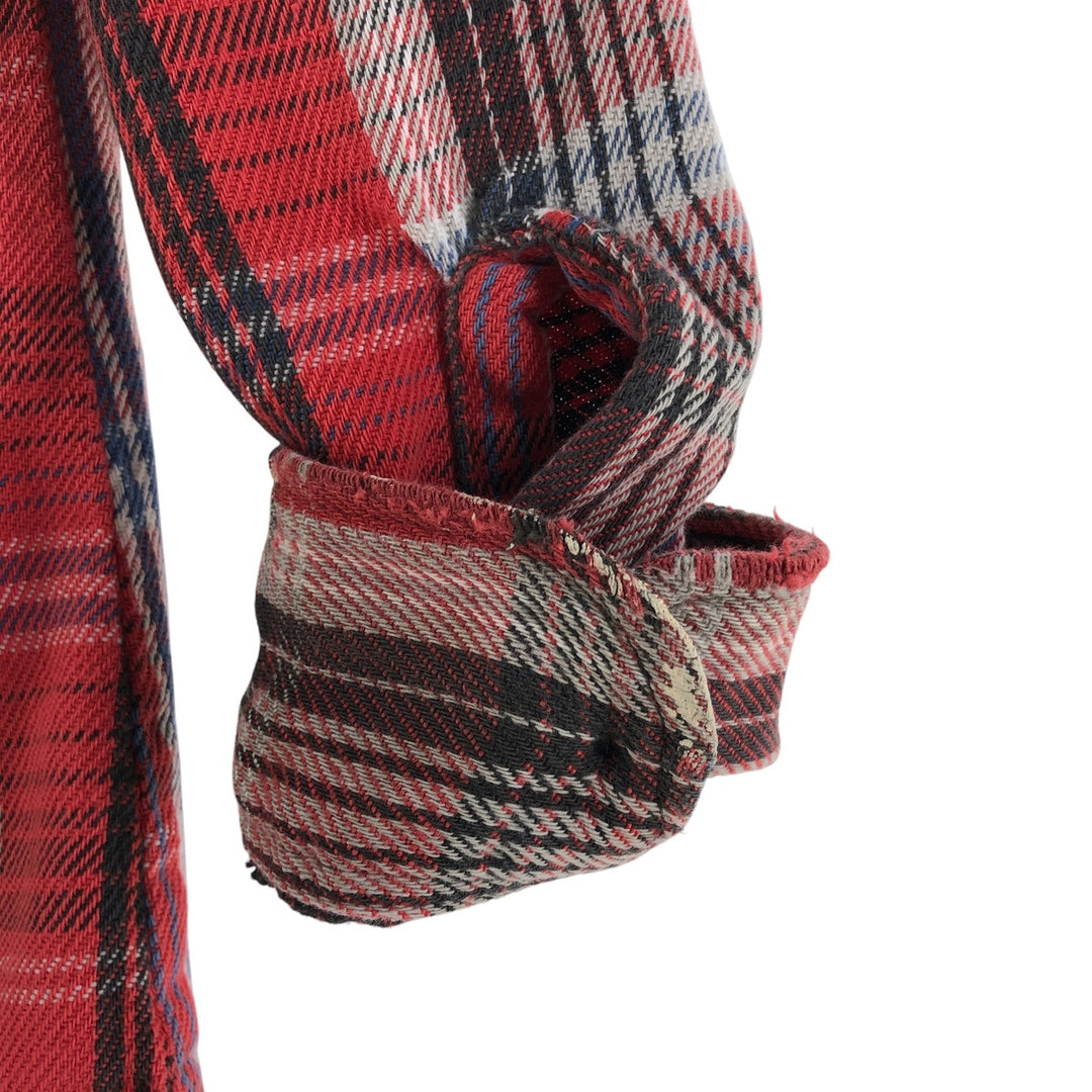80'S PRENTISS Long Sleeve Flannel Check Shirt Made in USA Men's M Size Vintage unclear red type Vintage Second Hand