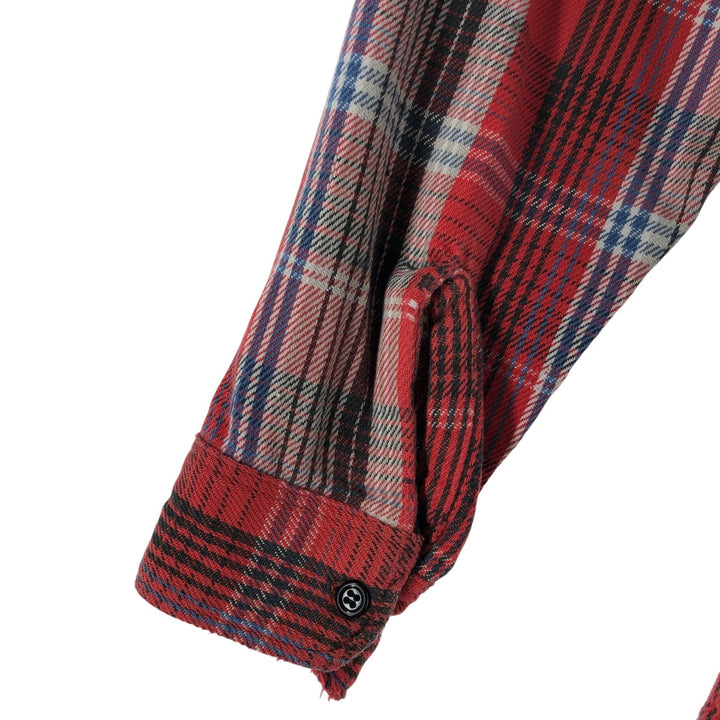 80'S PRENTISS Long Sleeve Flannel Check Shirt Made in USA Men's M Size Vintage unclear red type Vintage Second Hand