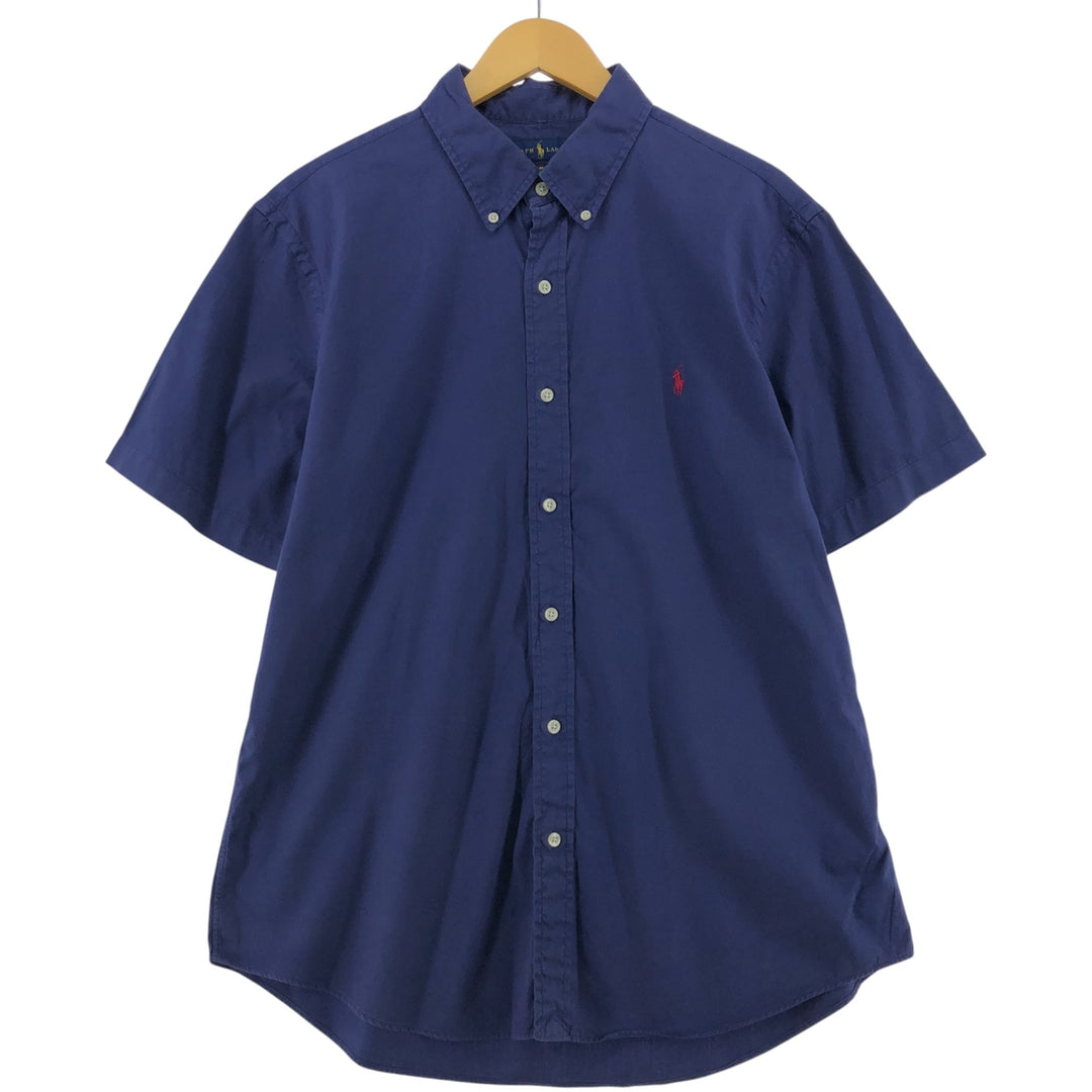 Ralph Lauren SLIM FIT Slim fit short sleeve button down shirt Men's XL equivalent cotton navy blue type Vintage Second Hand
