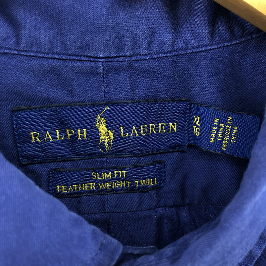 Ralph Lauren SLIM FIT Slim fit short sleeve button down shirt Men's XL equivalent cotton navy blue type Vintage Second Hand