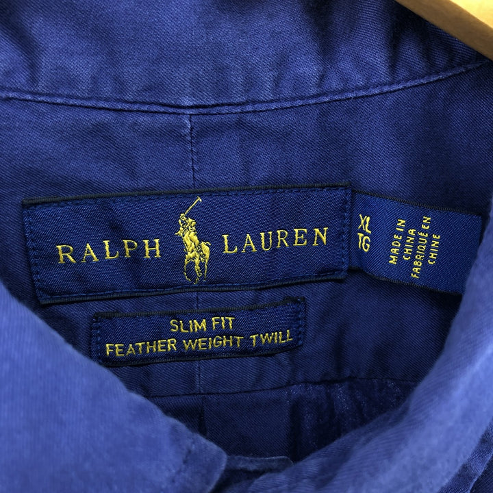 Ralph Lauren SLIM FIT Slim fit short sleeve button down shirt Men's XL equivalent cotton navy blue type Vintage Second Hand
