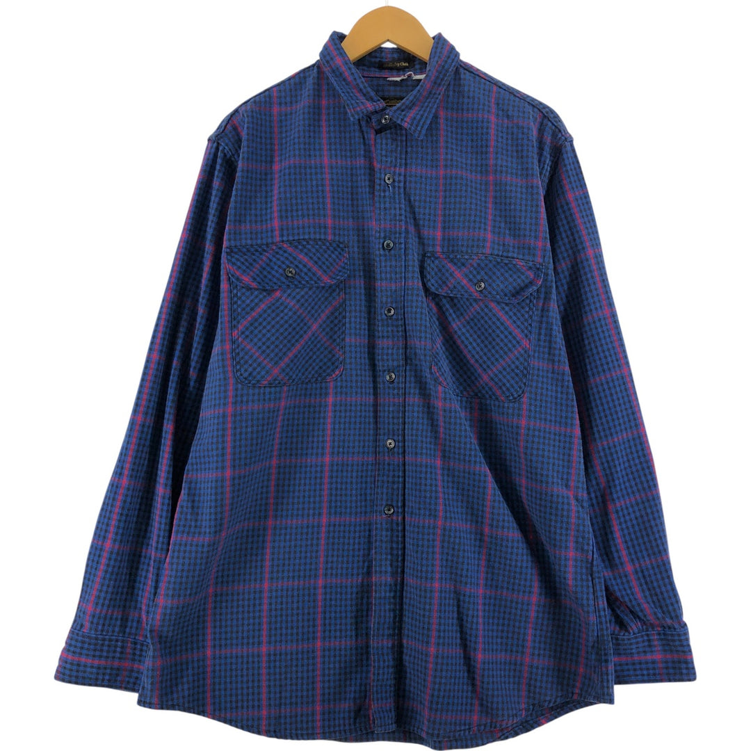 90'S Eddie Bauer Long Sleeve Flannel Check Shirt Made in USA Men's XL Vintage cotton blue type Vintage Second Hand