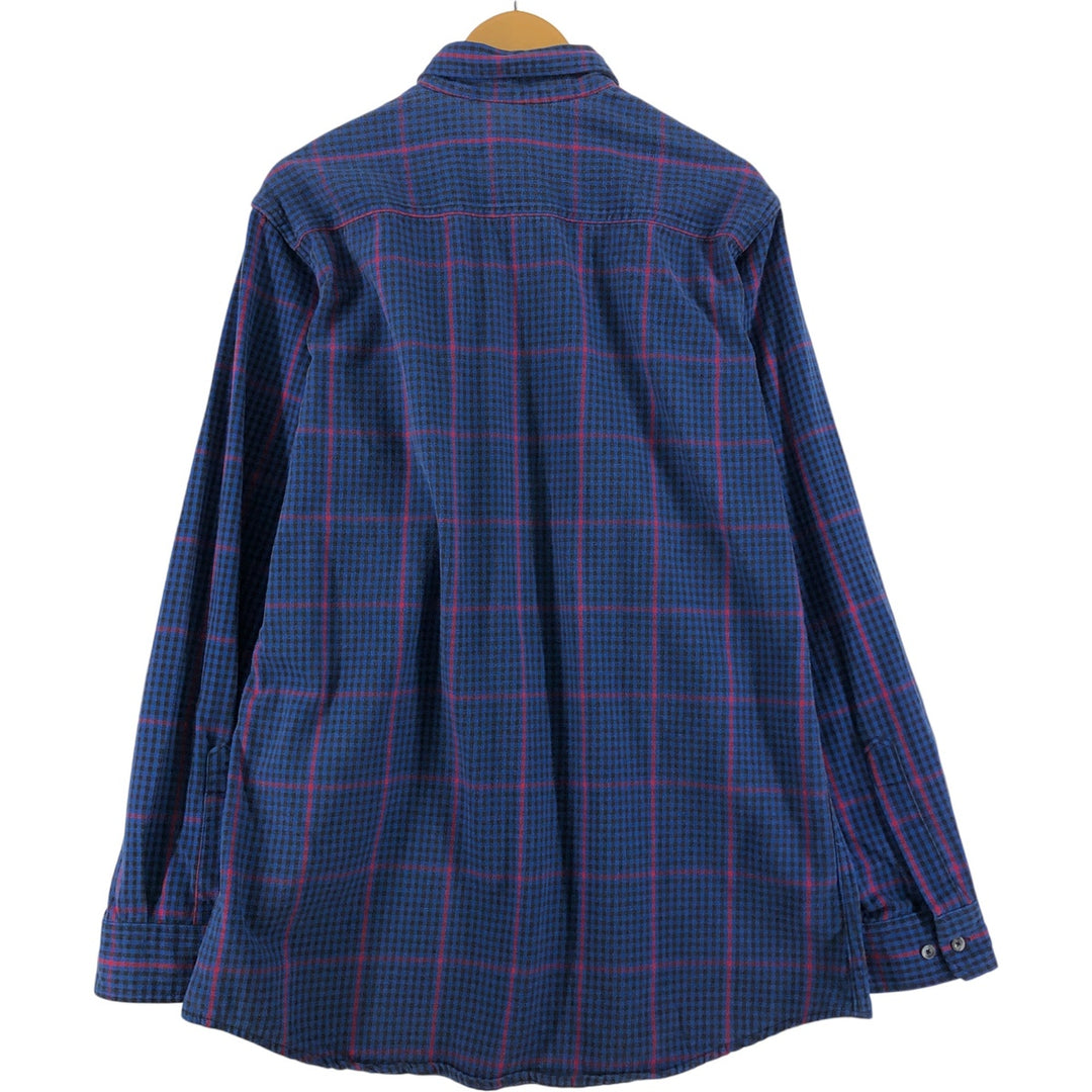 90'S Eddie Bauer Long Sleeve Flannel Check Shirt Made in USA Men's XL Vintage cotton blue type Vintage Second Hand