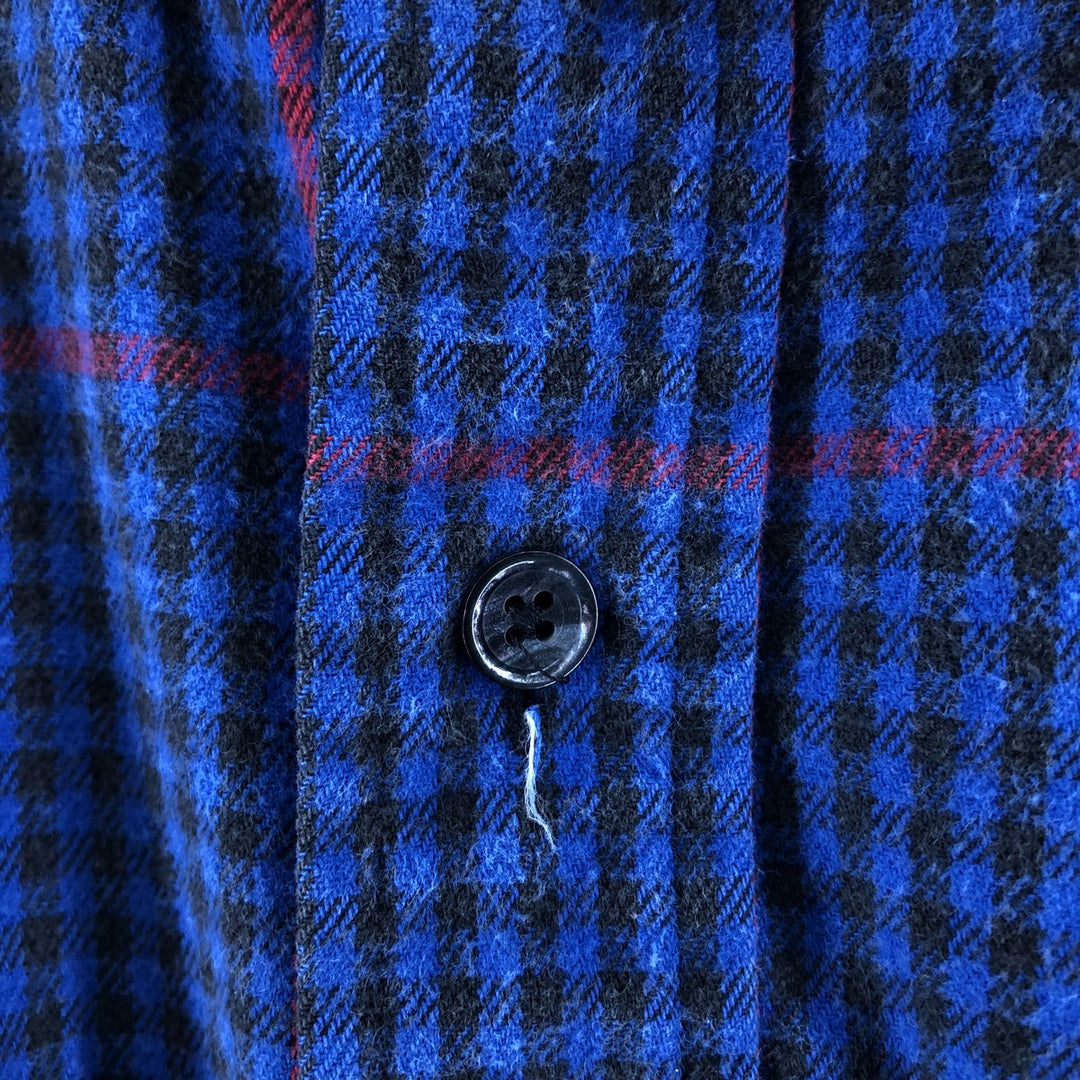 90'S Eddie Bauer Long Sleeve Flannel Check Shirt Made in USA Men's XL Vintage cotton blue type Vintage Second Hand