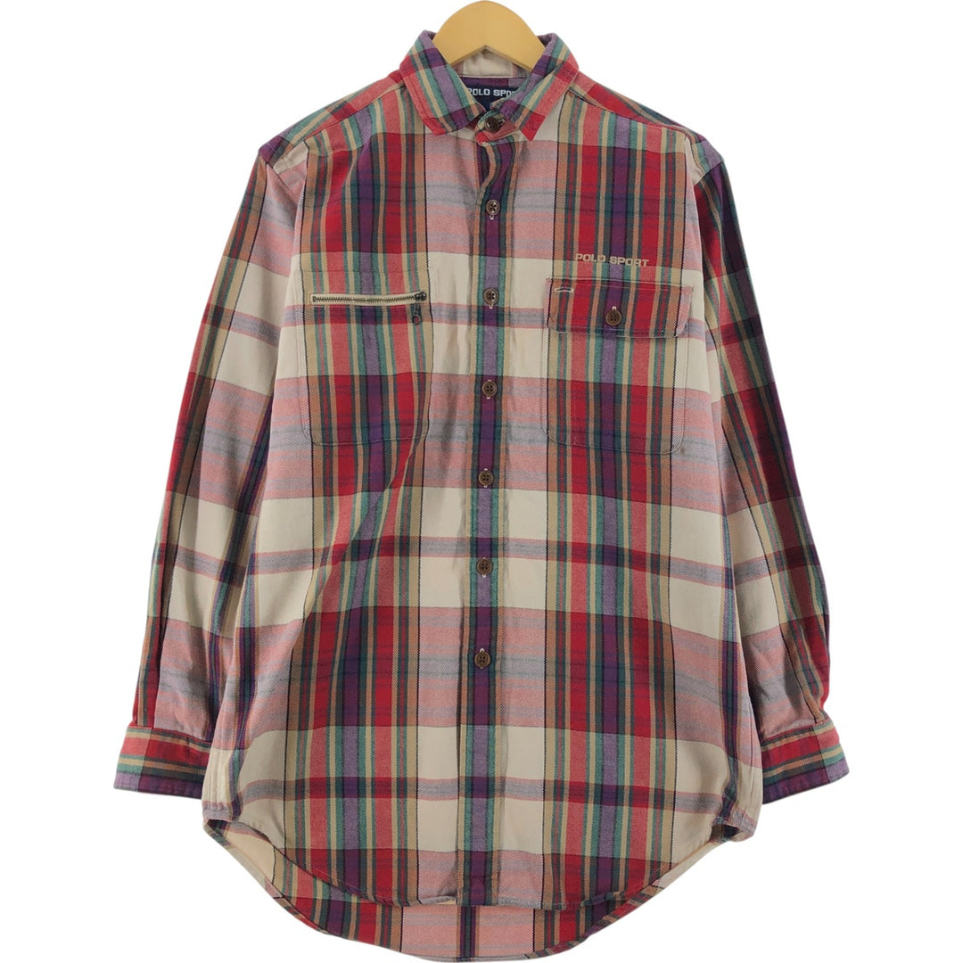 Ralph Lauren POLO SPORT FILMORE long sleeve flannel check shirt, men's size M unclear red type Vintage Second Hand