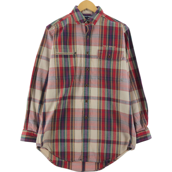 Ralph Lauren POLO SPORT FILMORE long sleeve flannel check shirt, men's size M unclear red type Vintage Second Hand