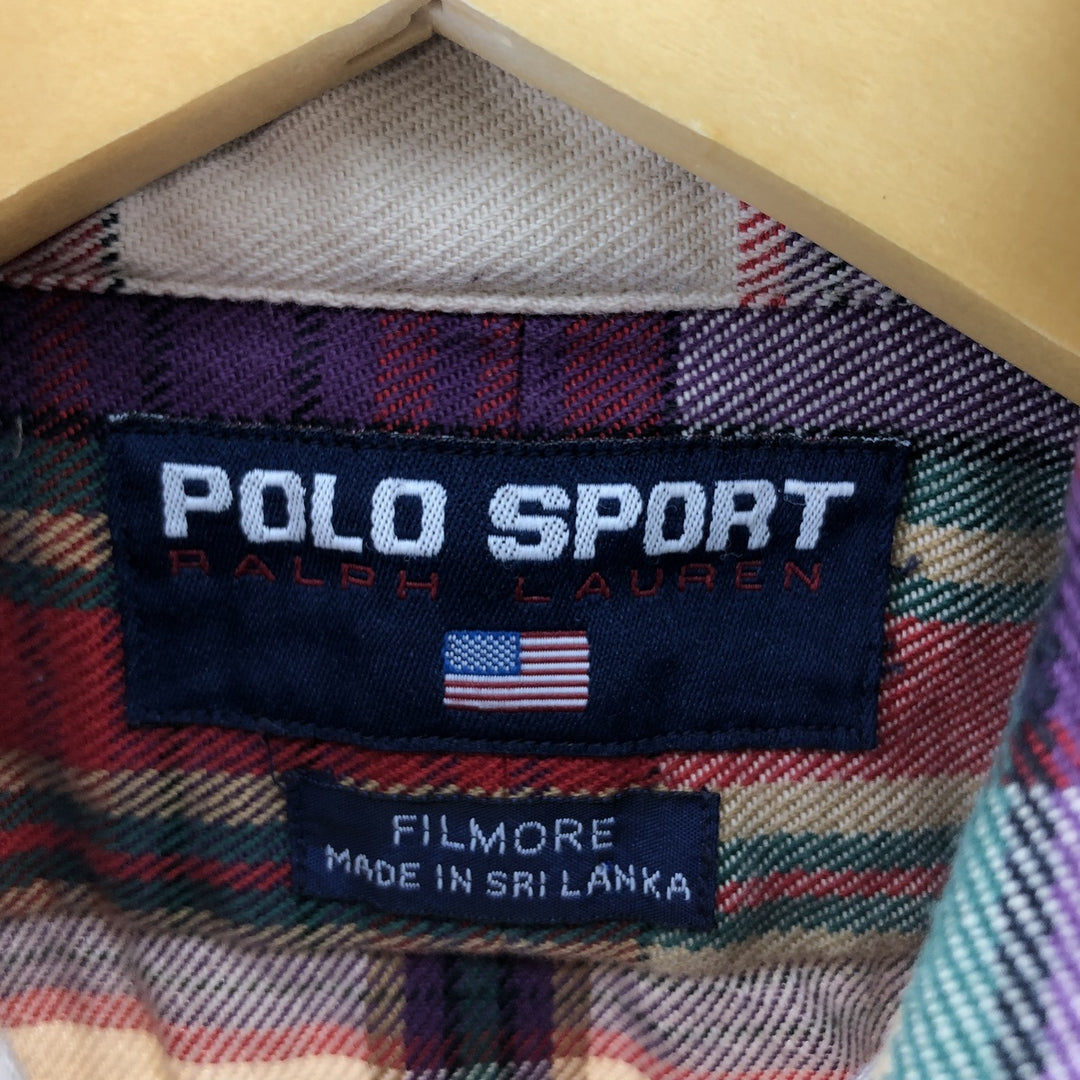 Ralph Lauren POLO SPORT FILMORE long sleeve flannel check shirt, men's size M unclear red type Vintage Second Hand