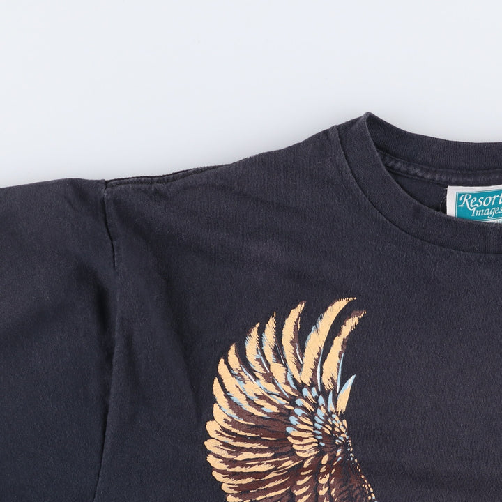 90'S RESORT IMAGES Eagle Pattern Animal T-shirt Made in USA Vintage cotton black type Vintage Second Hand