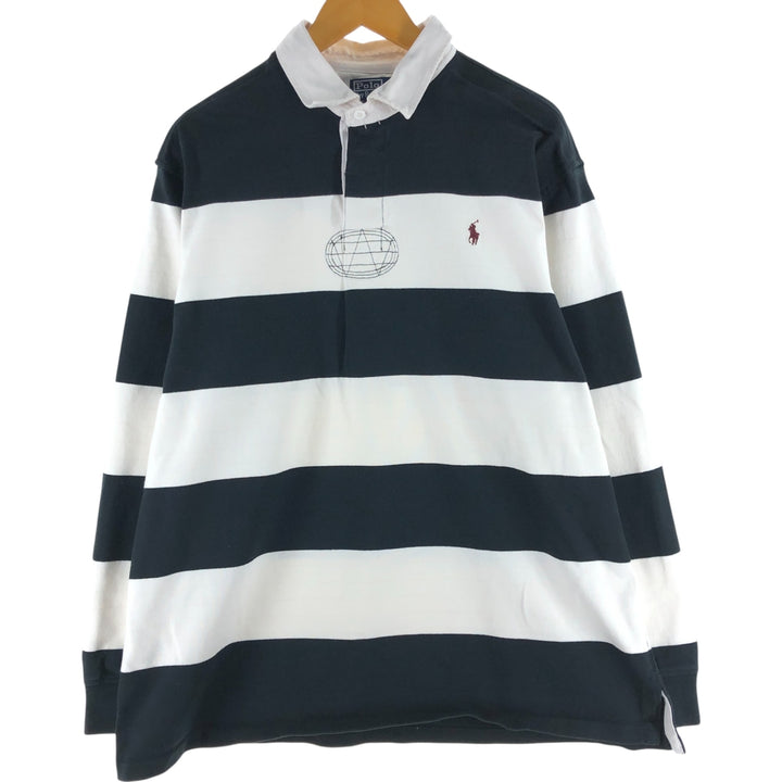 Ralph Lauren POLO by Ralph Lauren Striped Pattern Long Sleeve Rugby Shirt Men's XL cotton black type Vintage Second Hand