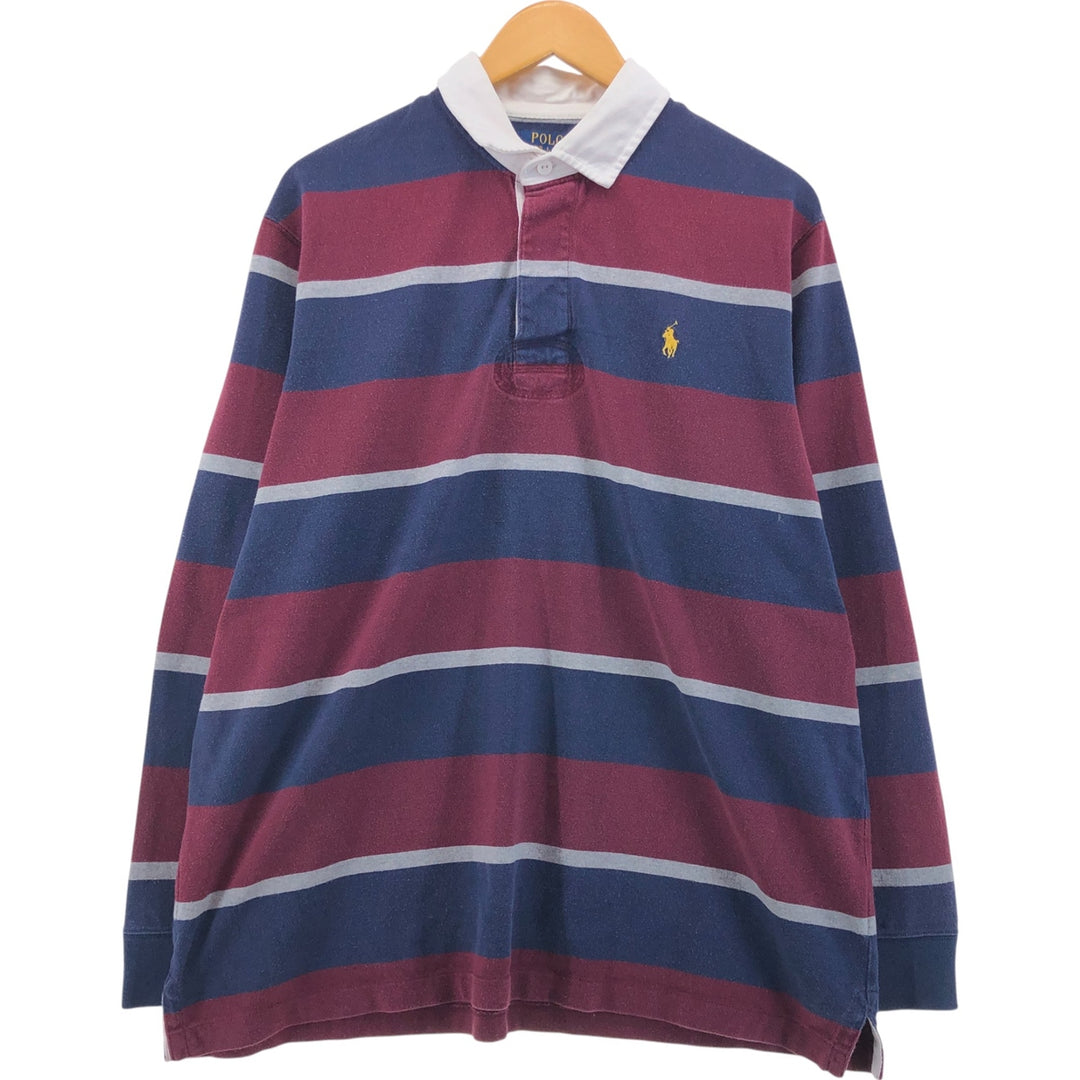 Ralph Lauren POLO RALPH LAUREN CLASSIC FIT Border Pattern Long Sleeve Rugby Shirt Men's XL cotton Red type red-purple Vintage Second Hand