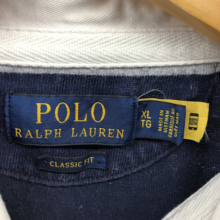 Ralph Lauren POLO RALPH LAUREN CLASSIC FIT Border Pattern Long Sleeve Rugby Shirt Men's XL cotton Red type red-purple Vintage Second Hand