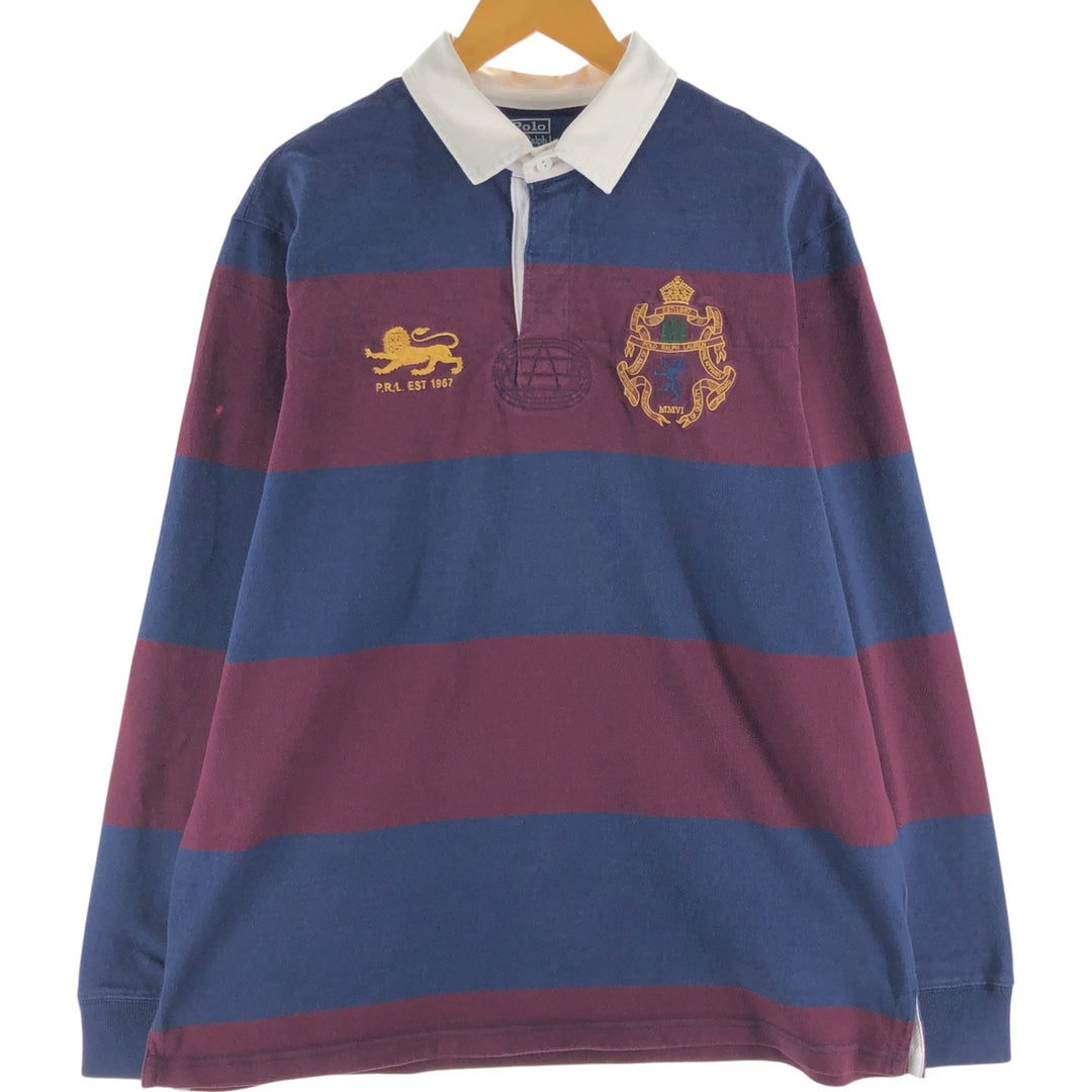 Ralph Lauren POLO by Ralph Lauren CUSTOM FIT Border Pattern Long Sleeve Rugby Shirt Men's XL cotton navy blue type Vintage Second Hand