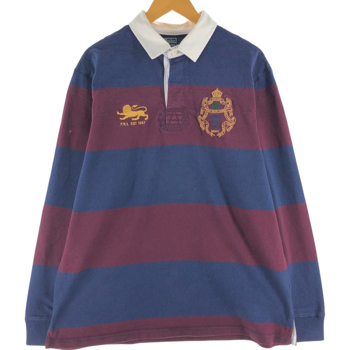 Ralph Lauren POLO by Ralph Lauren CUSTOM FIT Border Pattern Long Sleeve Rugby Shirt Men's XL cotton navy blue type Vintage Second Hand
