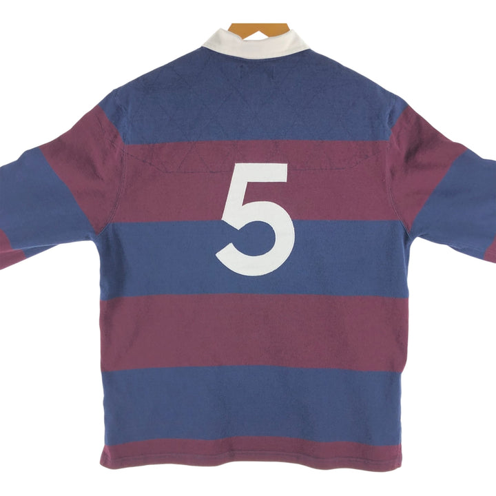 Ralph Lauren POLO by Ralph Lauren CUSTOM FIT Border Pattern Long Sleeve Rugby Shirt Men's XL cotton navy blue type Vintage Second Hand