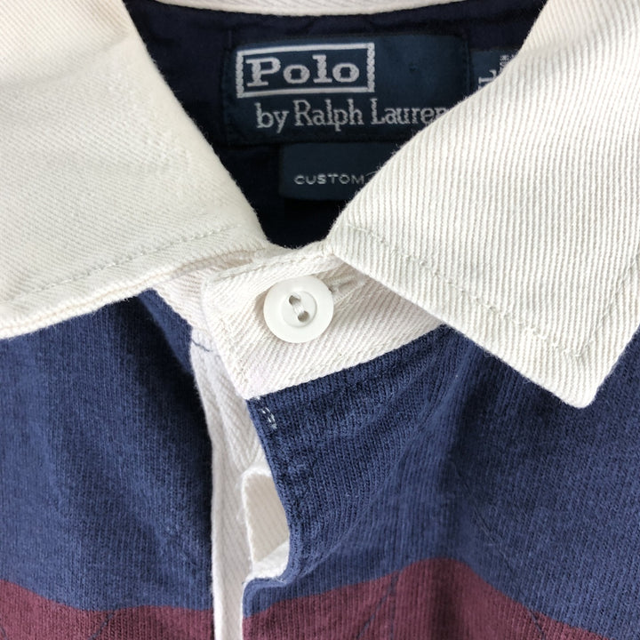 Ralph Lauren POLO by Ralph Lauren CUSTOM FIT Border Pattern Long Sleeve Rugby Shirt Men's XL cotton navy blue type Vintage Second Hand
