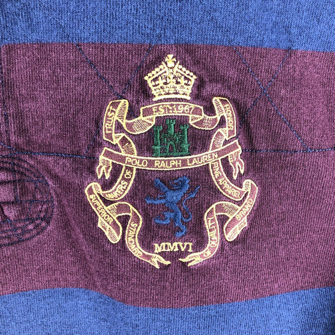 Ralph Lauren POLO by Ralph Lauren CUSTOM FIT Border Pattern Long Sleeve Rugby Shirt Men's XL cotton navy blue type Vintage Second Hand