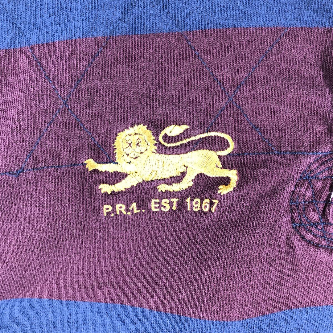 Ralph Lauren POLO by Ralph Lauren CUSTOM FIT Border Pattern Long Sleeve Rugby Shirt Men's XL cotton navy blue type Vintage Second Hand