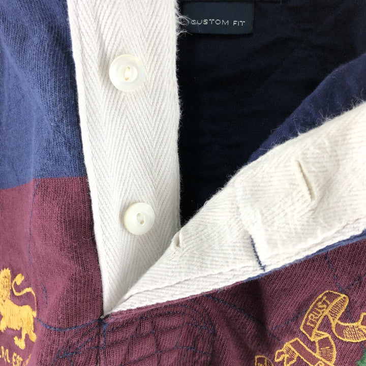 Ralph Lauren POLO by Ralph Lauren CUSTOM FIT Border Pattern Long Sleeve Rugby Shirt Men's XL cotton navy blue type Vintage Second Hand