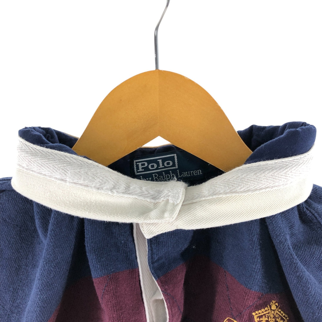 Ralph Lauren POLO by Ralph Lauren CUSTOM FIT Border Pattern Long Sleeve Rugby Shirt Men's XL cotton navy blue type Vintage Second Hand
